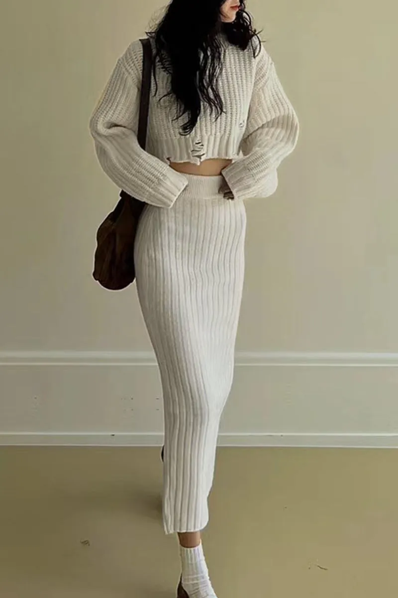 UI0407 Premium Knitted Shirt and Skirt Set