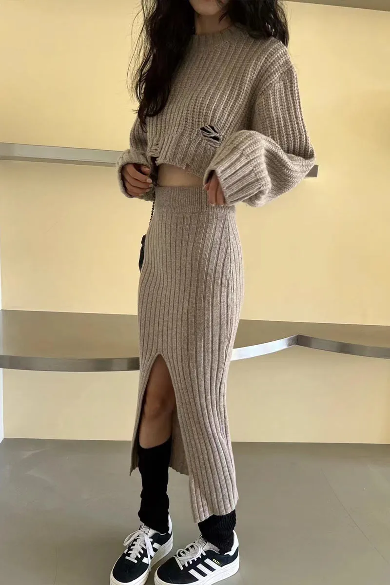 UI0407 Premium Knitted Shirt and Skirt Set