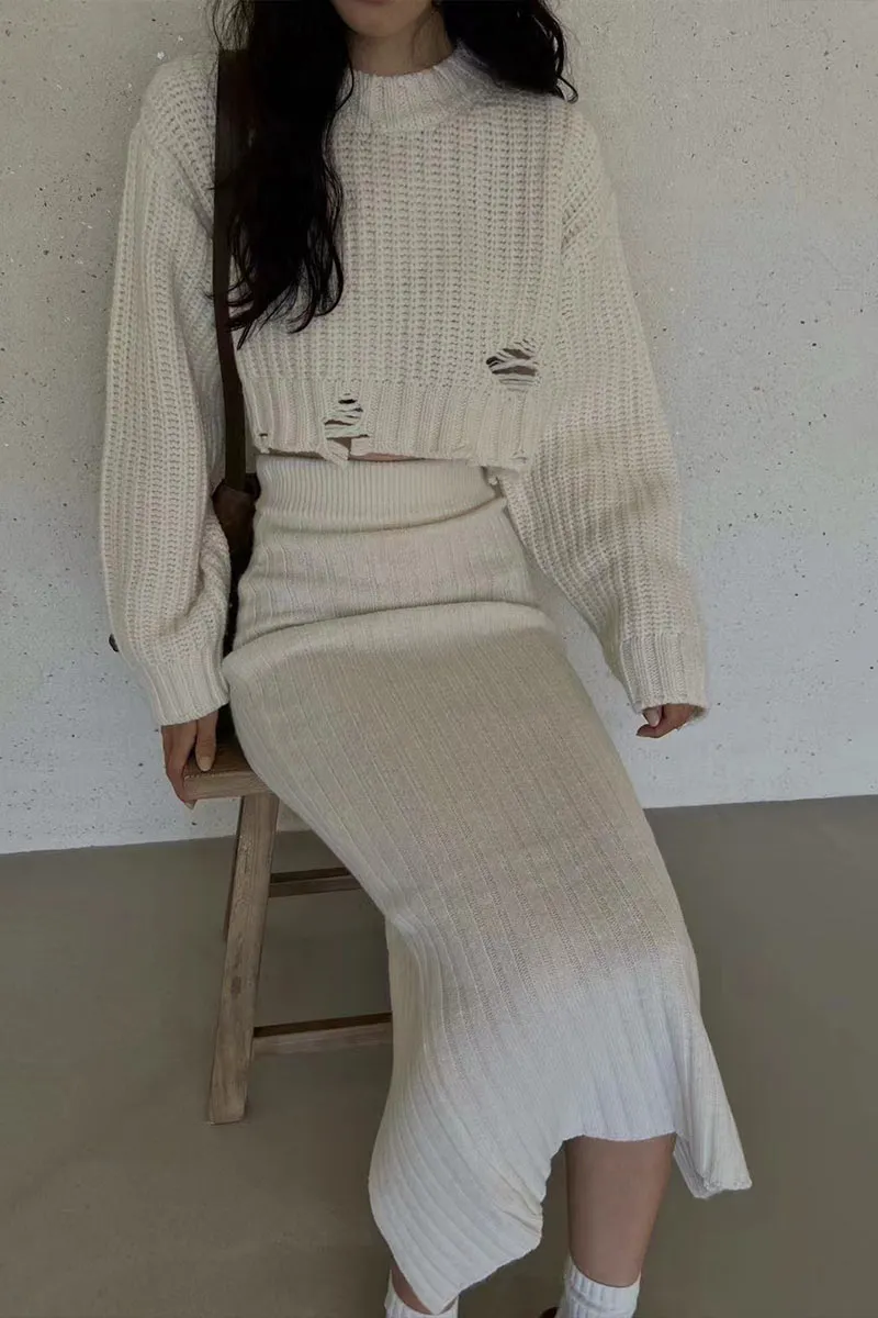 UI0407 Premium Knitted Shirt and Skirt Set