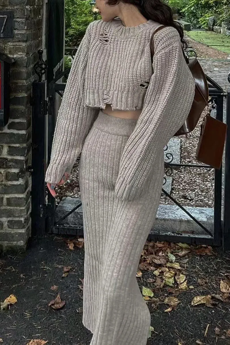 UI0407 Premium Knitted Shirt and Skirt Set
