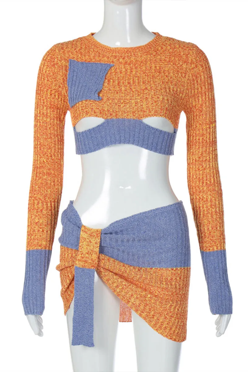 UJ0291 Knitted Shirt and Skirt Set