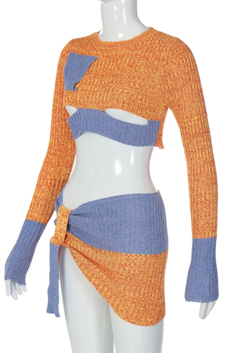 UJ0291 Knitted Shirt and Skirt Set