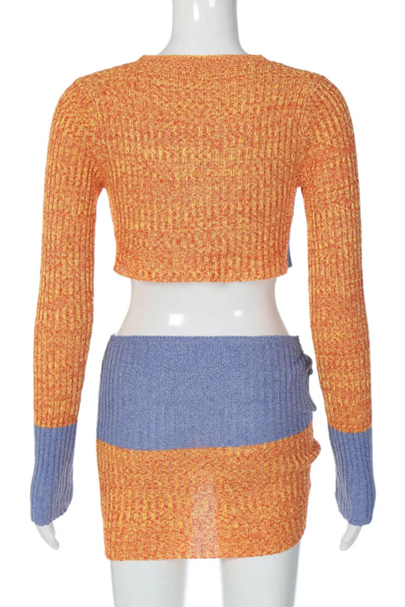 UJ0291 Knitted Shirt and Skirt Set