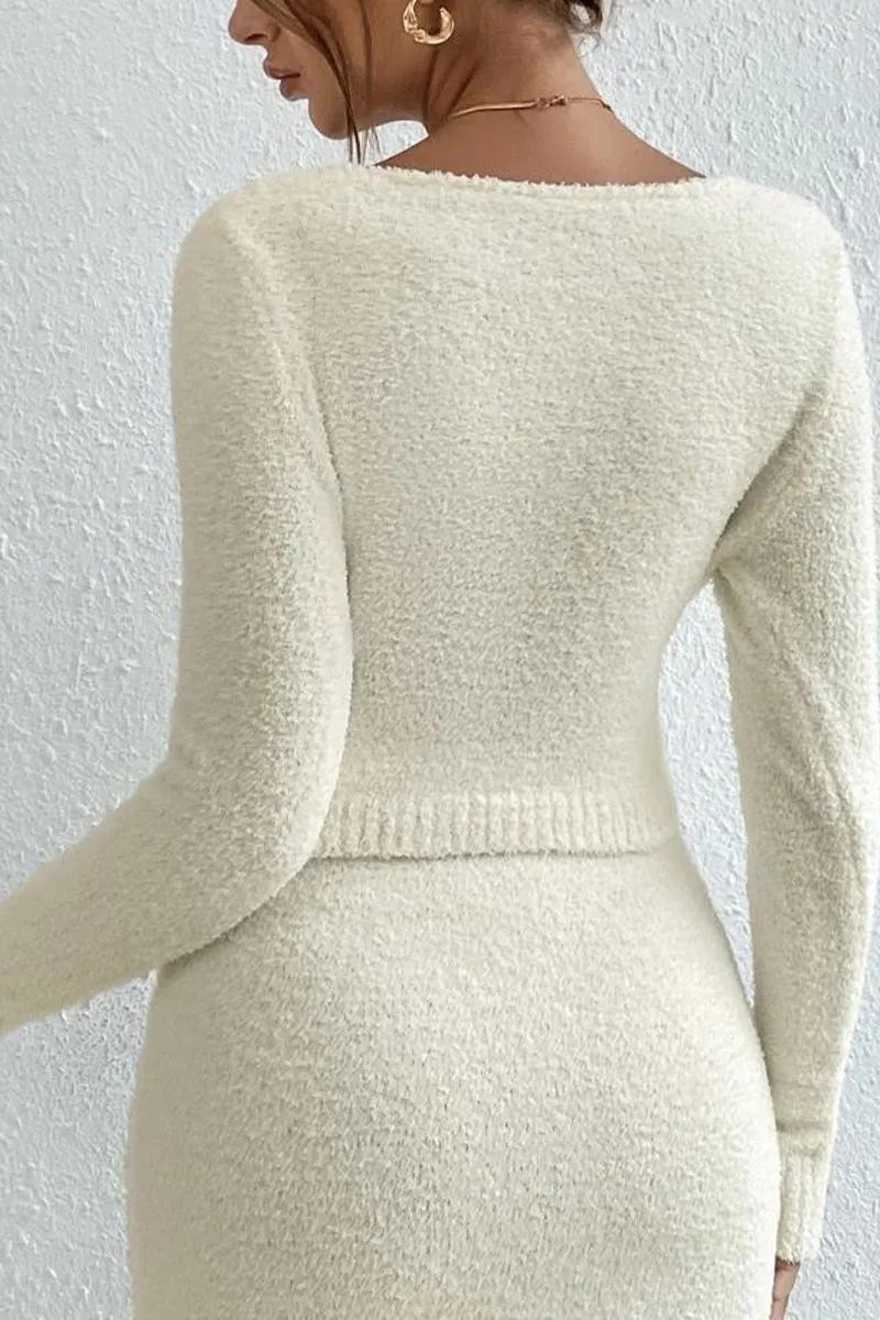 UJ0345 Furry Knitted Skirt Set