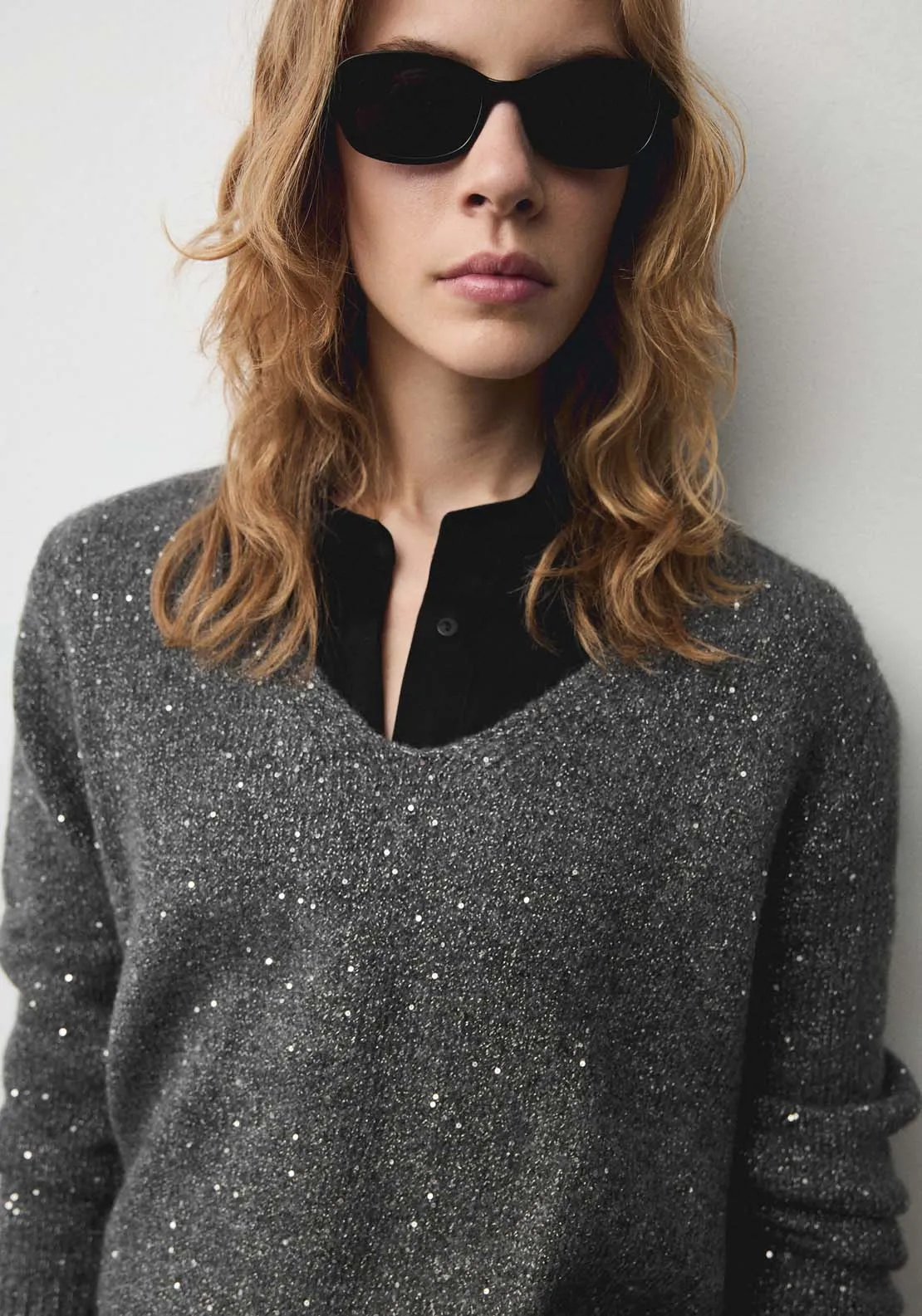 V-neck sequin sweater - Charcoal