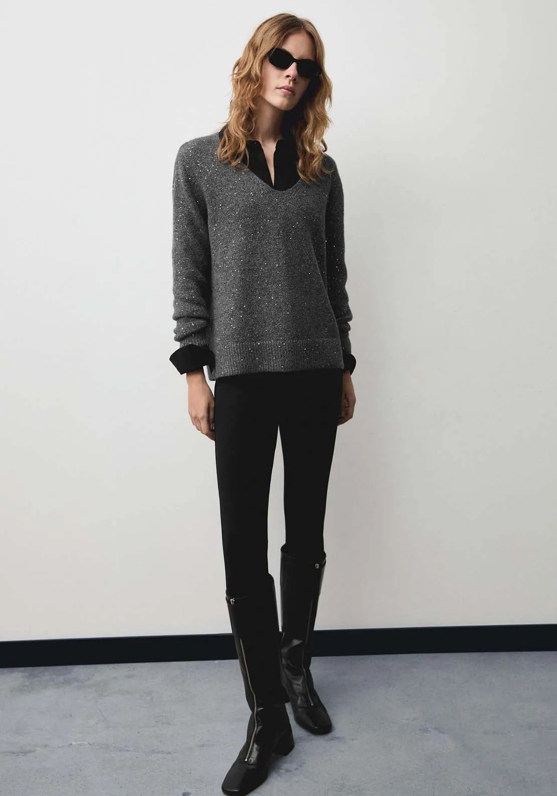 V-neck sequin sweater - Charcoal