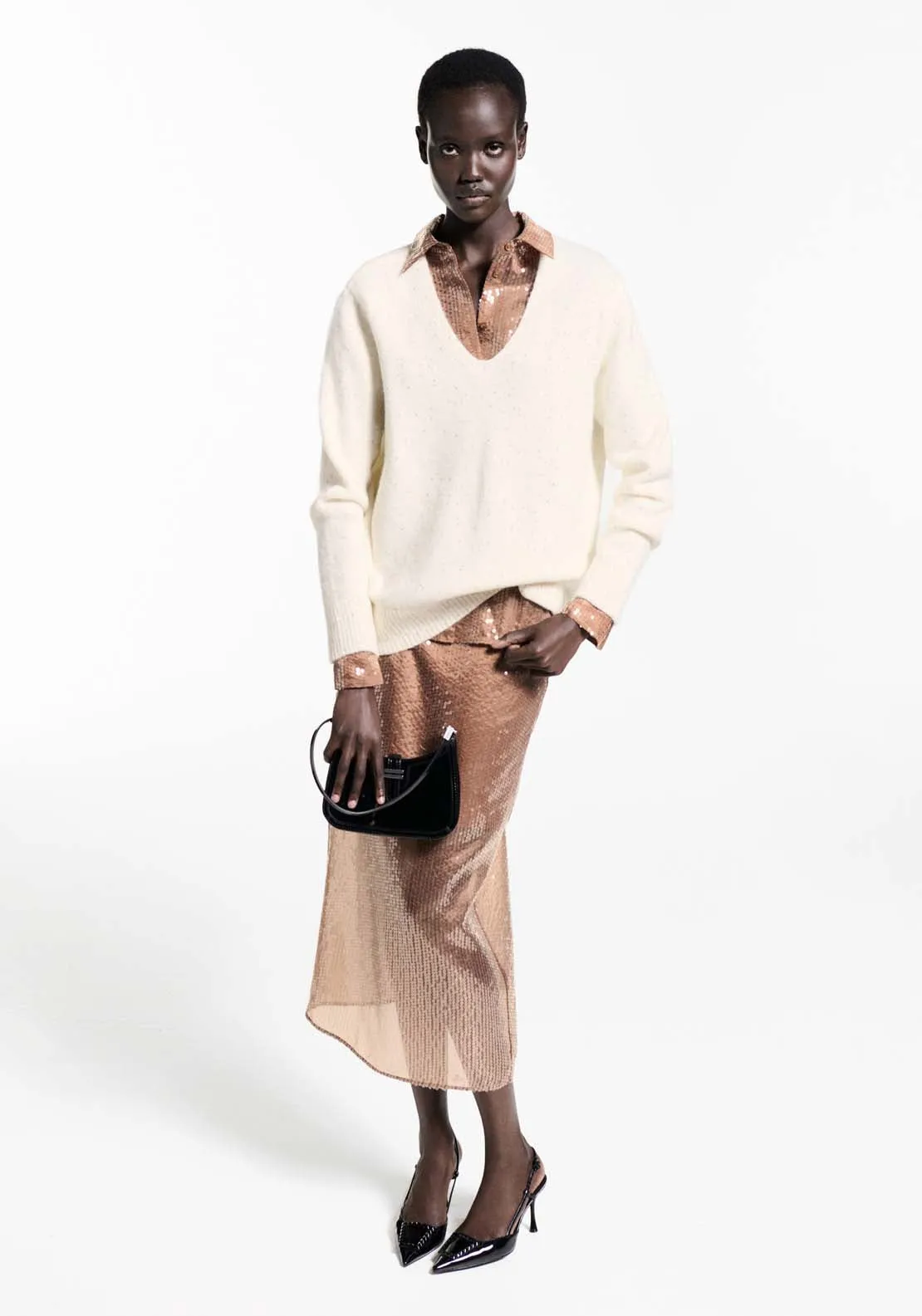 V-neck sequin sweater - Gold