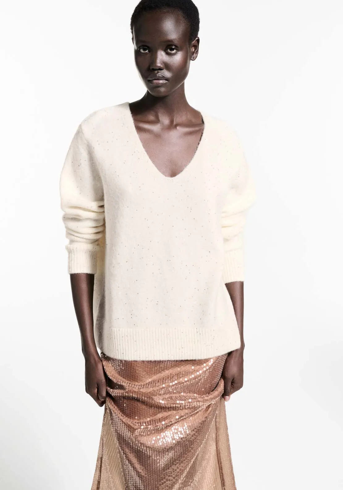 V-neck sequin sweater - Gold