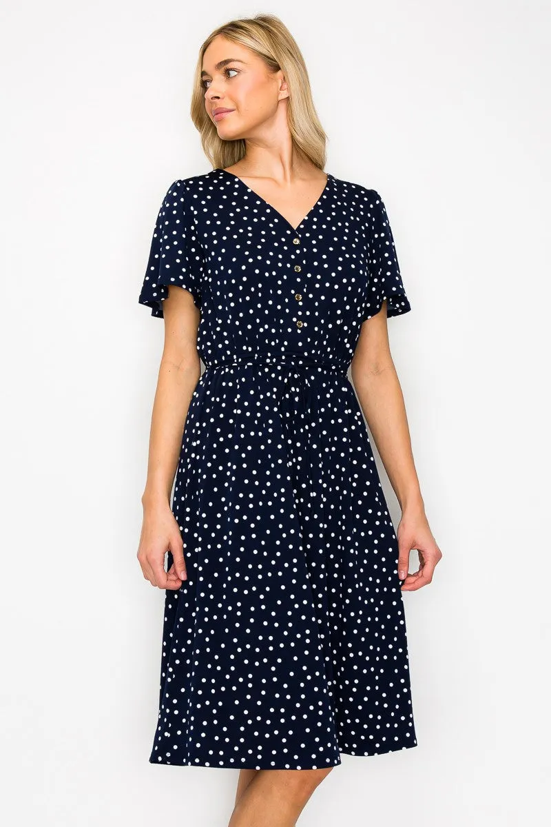 V NECK TUNNEL WAIST ALINE DRESS