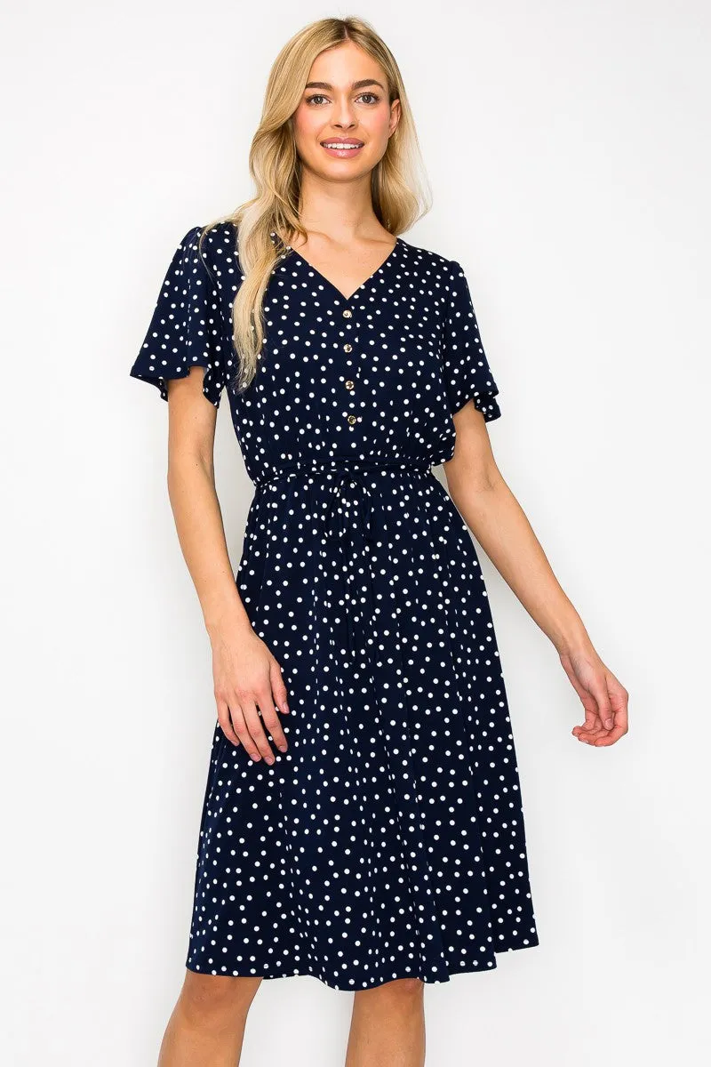 V NECK TUNNEL WAIST ALINE DRESS