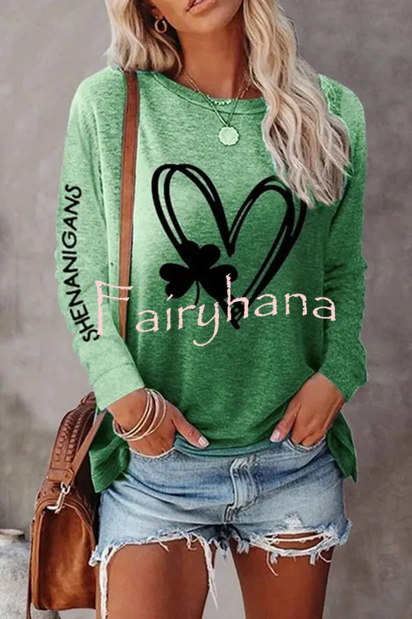 Valentine's Day Printed Round Neck Long Sleeve Top