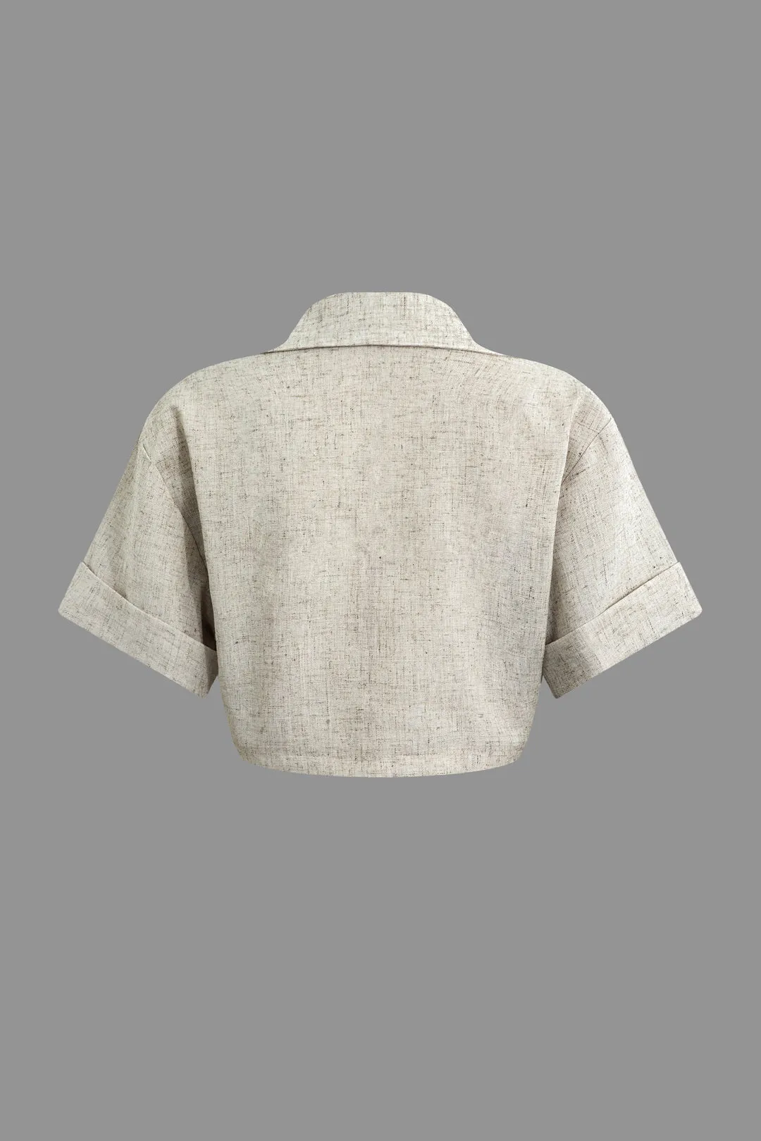 Victoria - Elegant Cross Detail Woman's Linen Crop Shirt