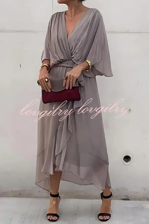 VIVIAN – ELEGANT V-NECK BAT SLEEVE MIDI DRESS 💙✨