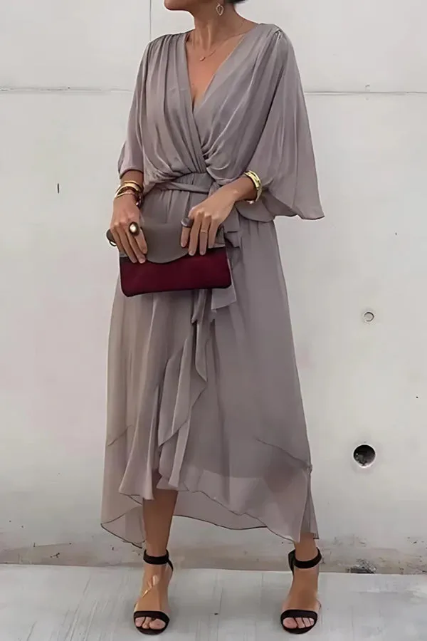 VIVIAN – ELEGANT V-NECK BAT SLEEVE MIDI DRESS 💙✨