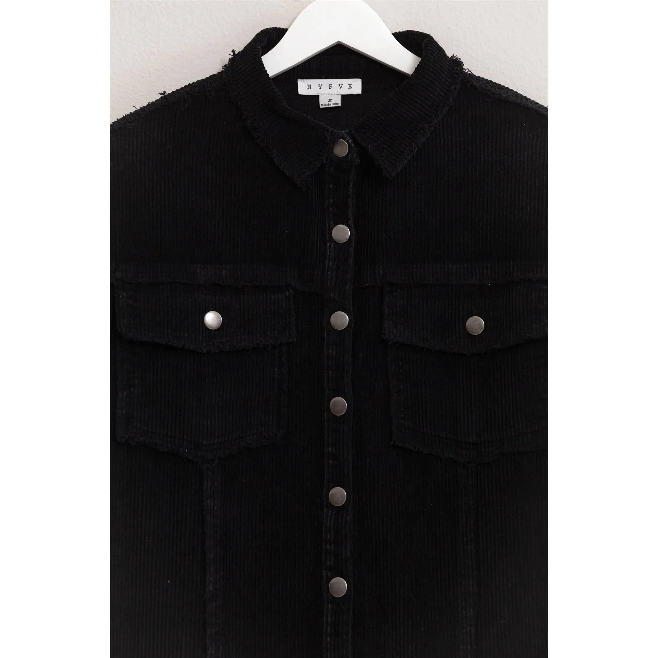 Washed Corduroy Frayed Shacket