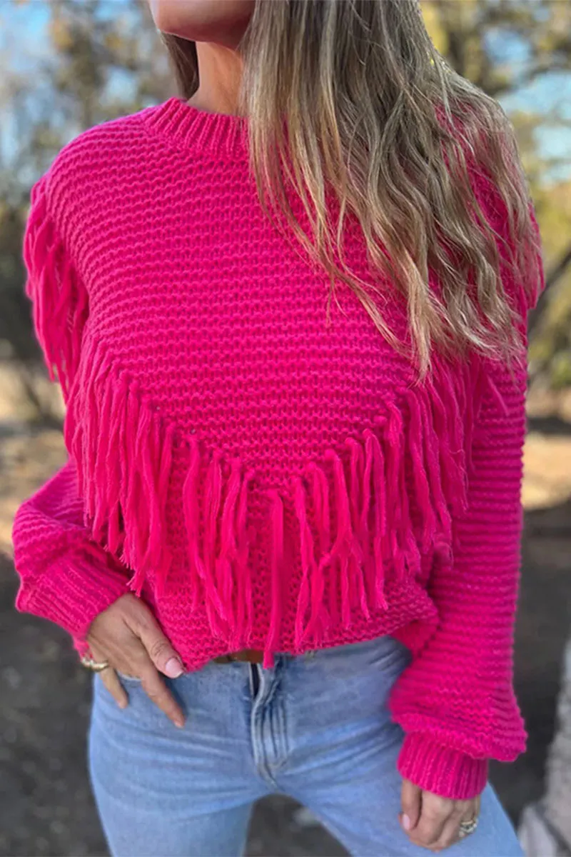 WF0491 Tassels Round Neck Sweater