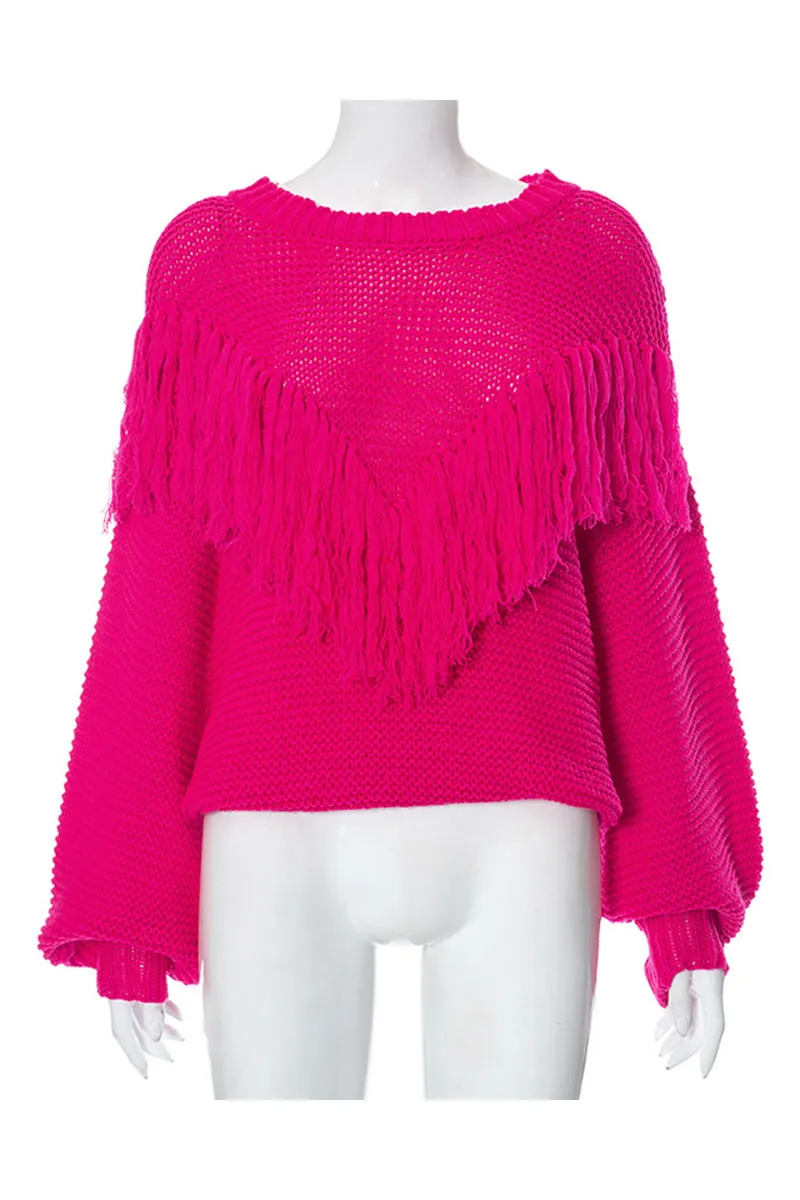 WF0491 Tassels Round Neck Sweater