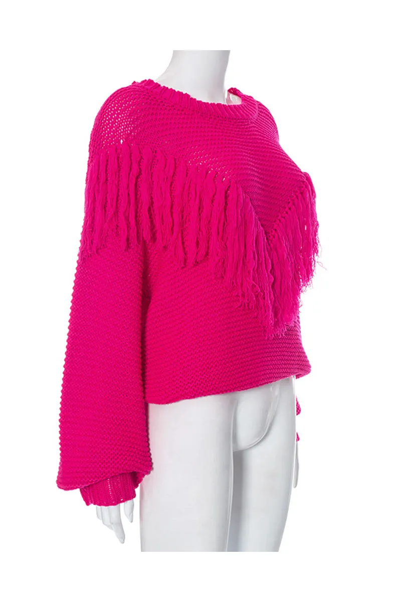 WF0491 Tassels Round Neck Sweater