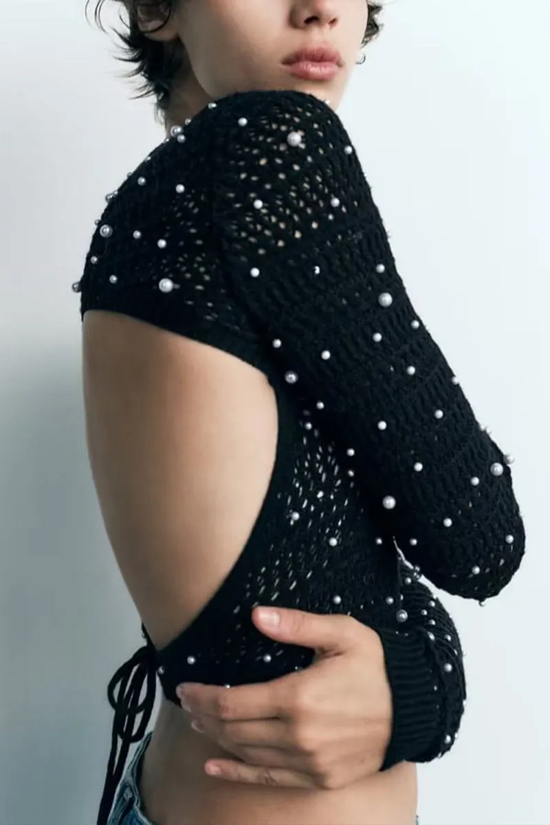 WG0214 Pearls Knitted Sweater