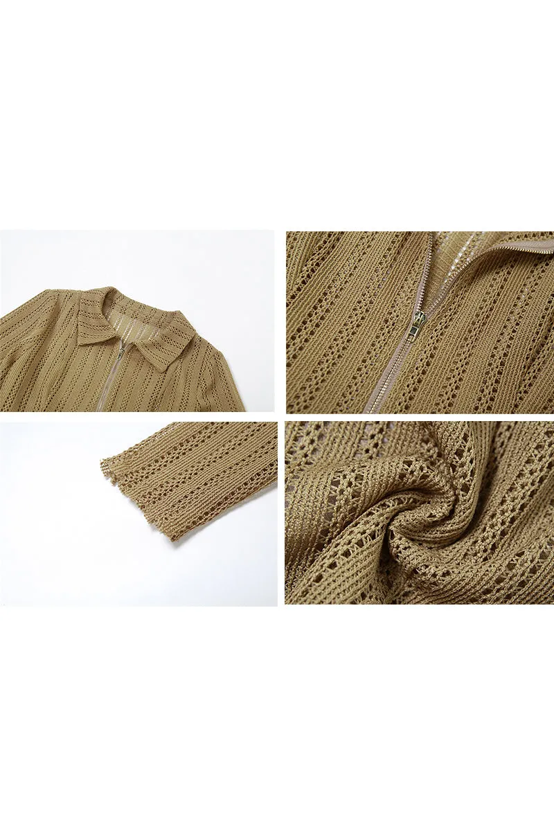 WG0297 Zip Up Crochet Shirt