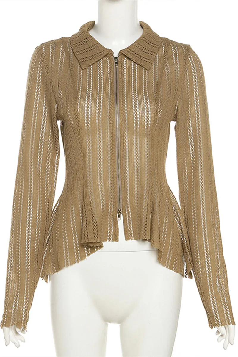 WG0297 Zip Up Crochet Shirt