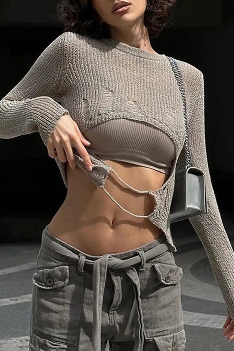 WG0368 Sheer Knitted Roundneck Sweater