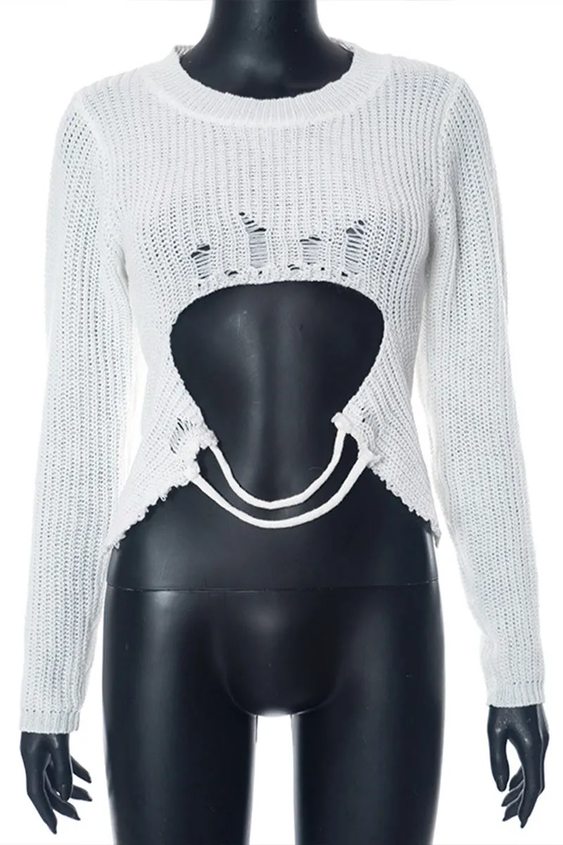 WG0368 Sheer Knitted Roundneck Sweater