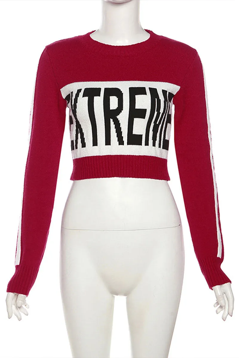 WH0136 Graphic Cropped Sweater