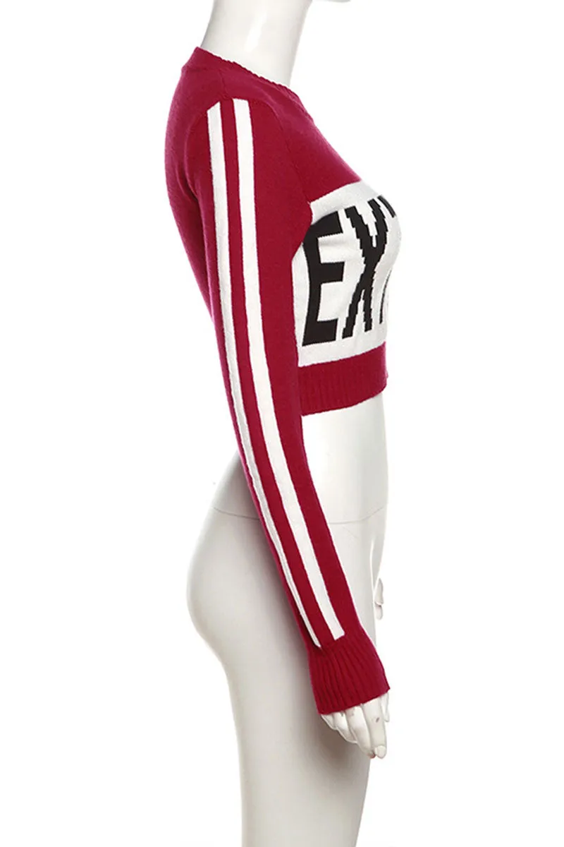WH0136 Graphic Cropped Sweater