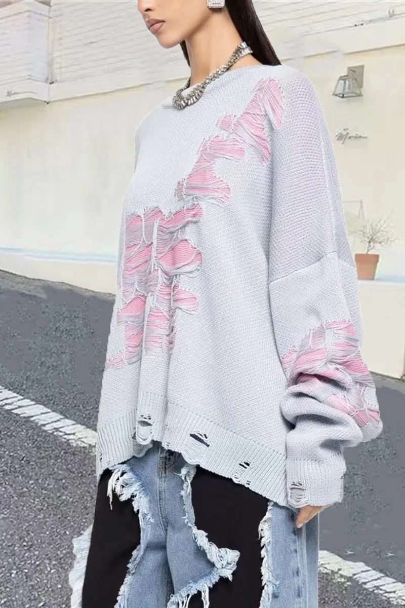 WH0489 Ripped Oversized Sweater
