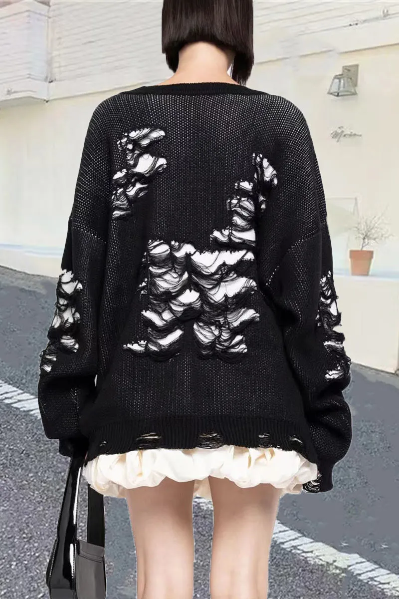 WH0489 Ripped Oversized Sweater