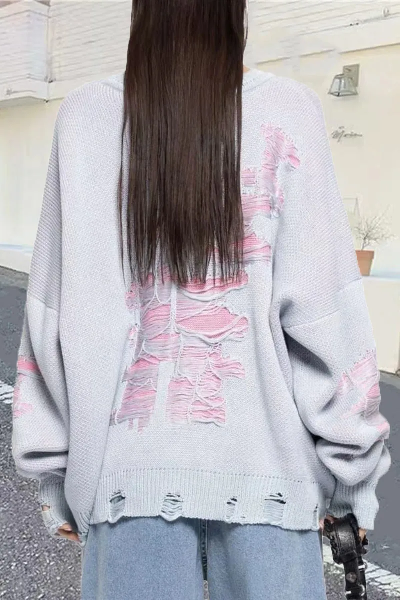 WH0489 Ripped Oversized Sweater