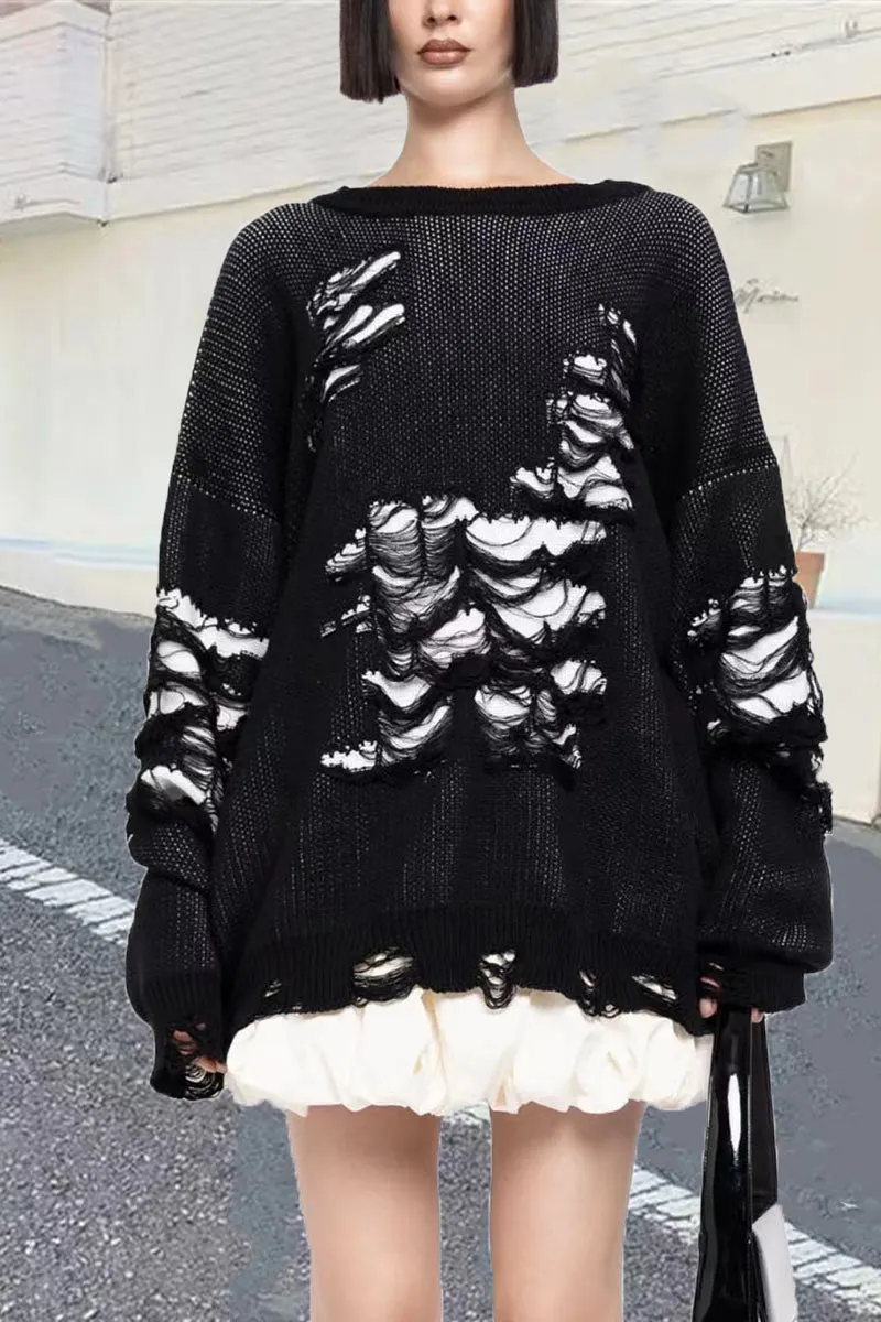 WH0489 Ripped Oversized Sweater