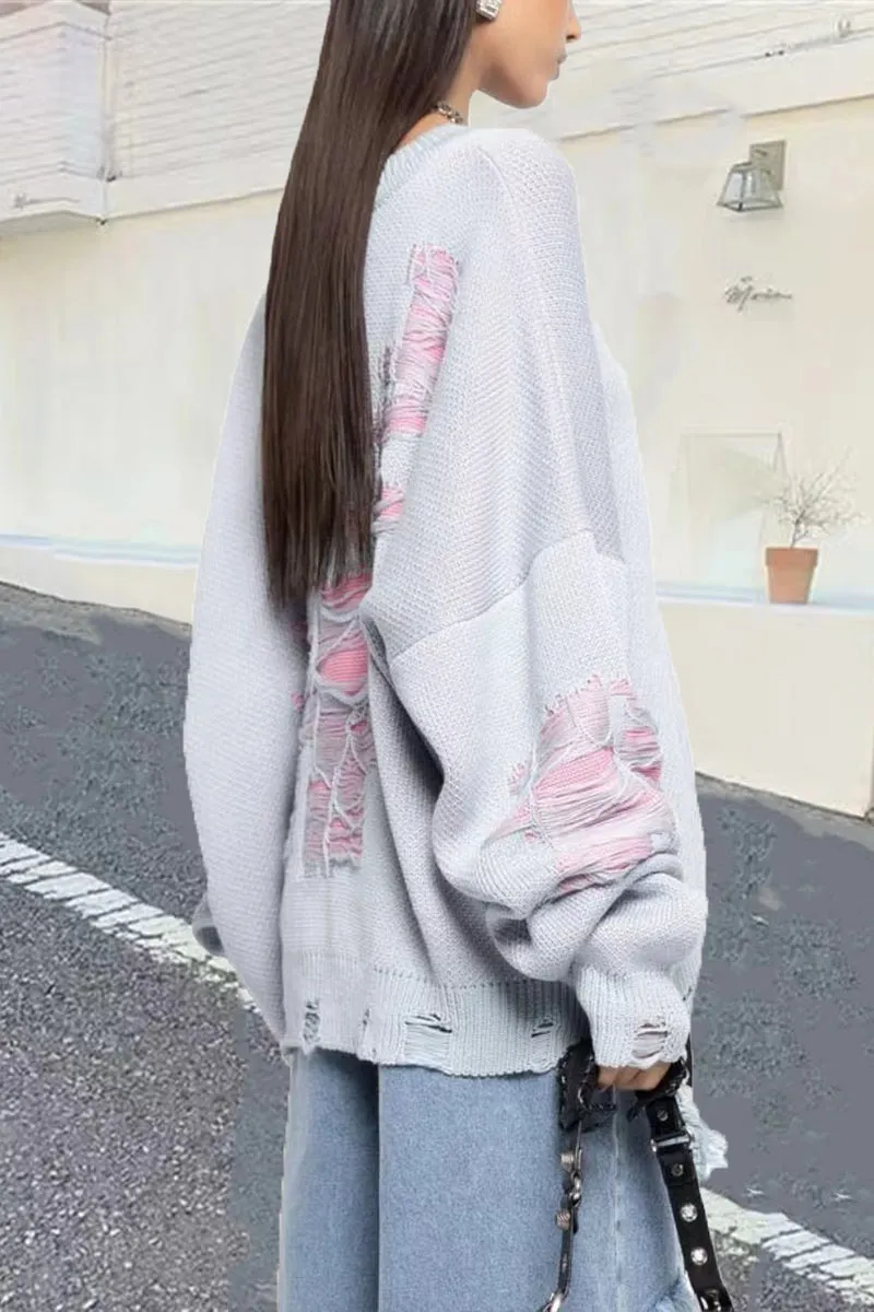 WH0489 Ripped Oversized Sweater