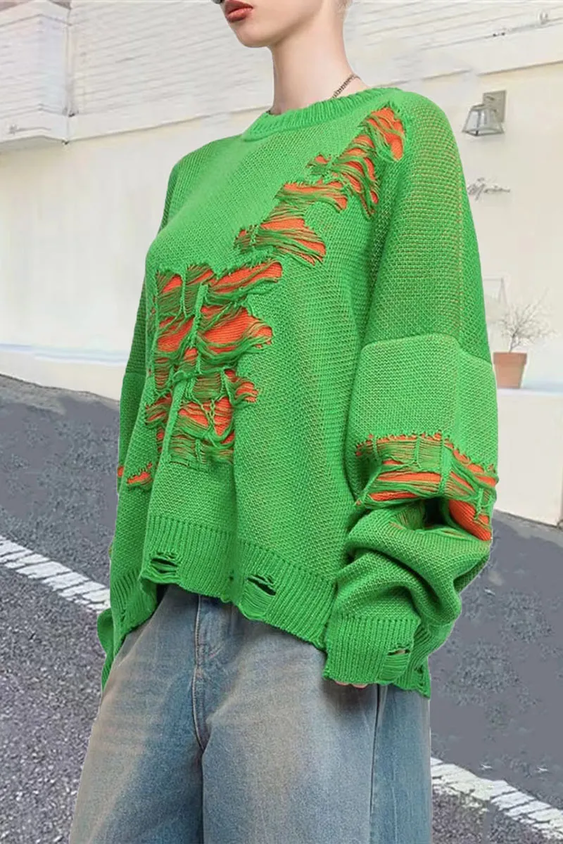 WH0489 Ripped Oversized Sweater
