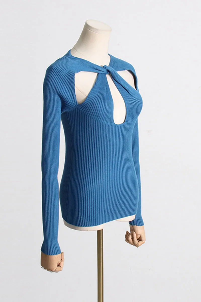 WI0101 Keyholes Cutout Knitted Shirt