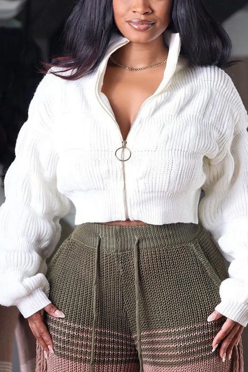 WI0282 Zip Up Ruched Sweater
