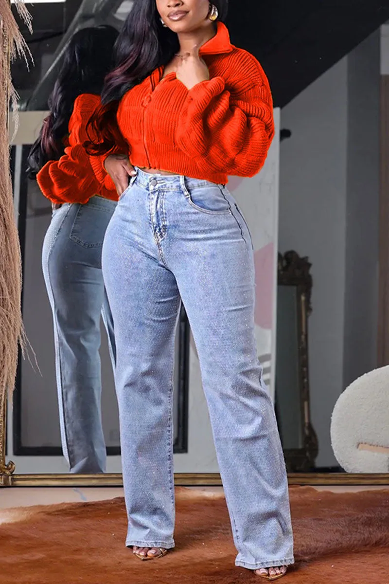 WI0282 Zip Up Ruched Sweater