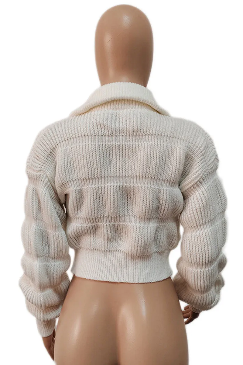 WI0282 Zip Up Ruched Sweater