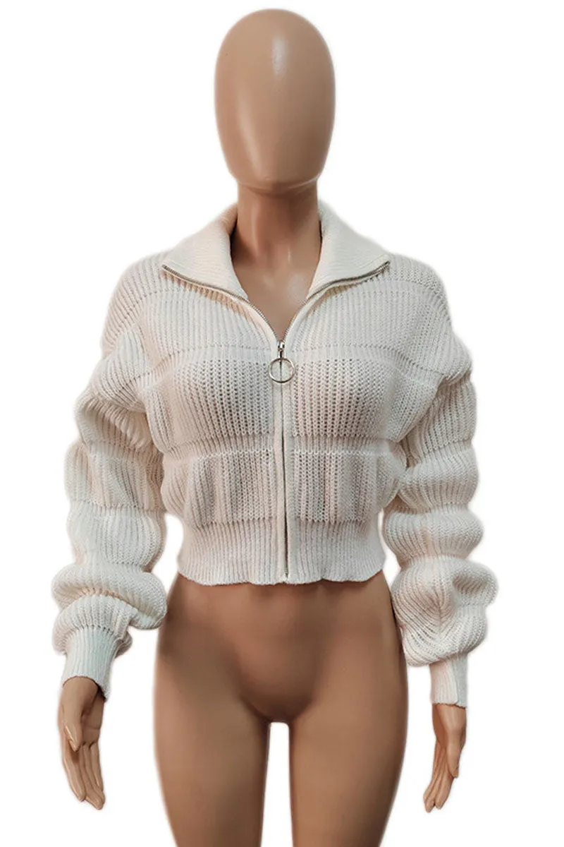 WI0282 Zip Up Ruched Sweater
