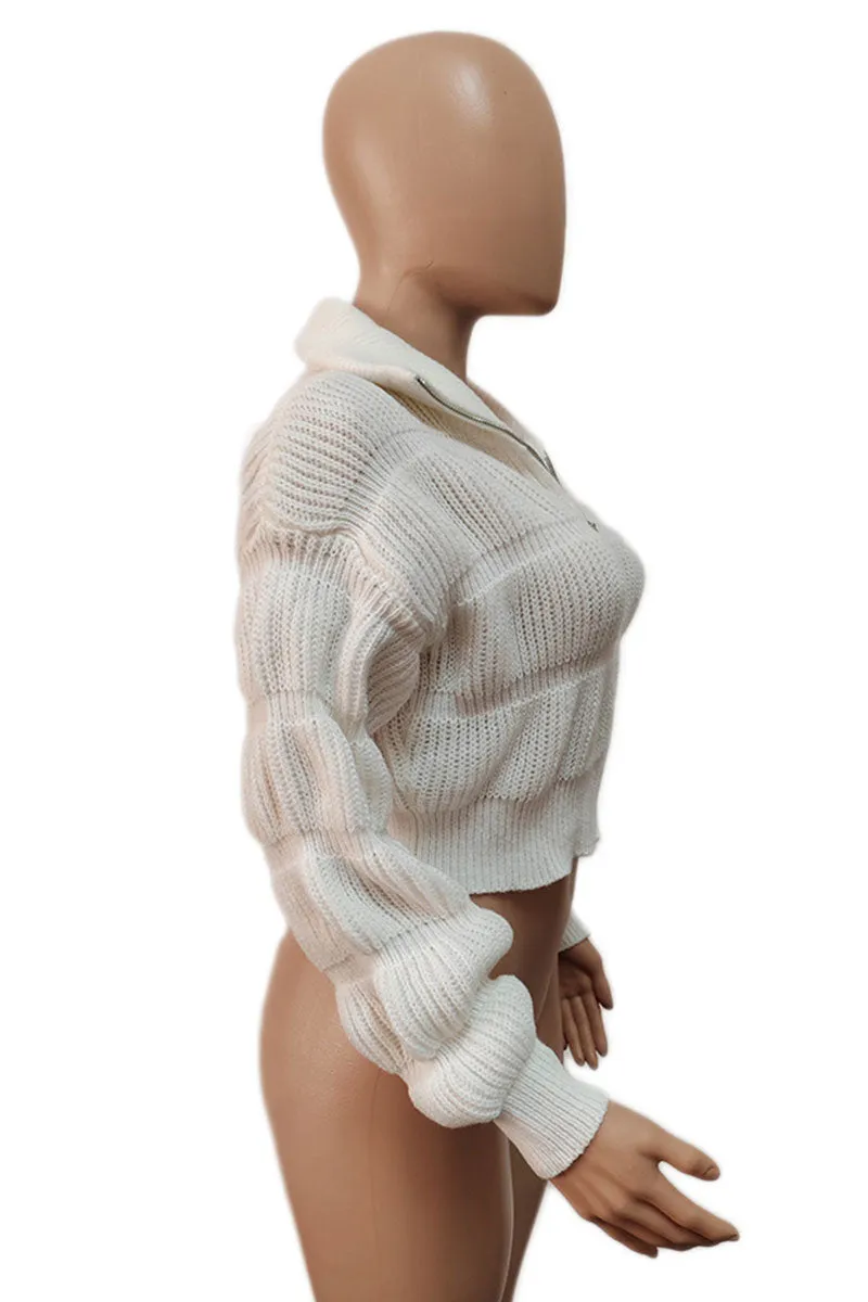 WI0282 Zip Up Ruched Sweater