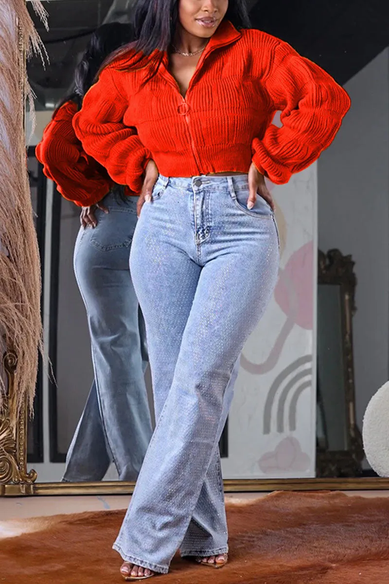 WI0282 Zip Up Ruched Sweater