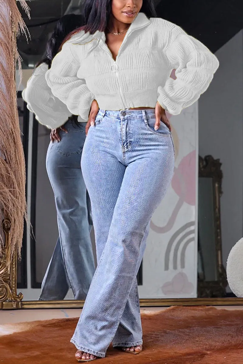 WI0282 Zip Up Ruched Sweater