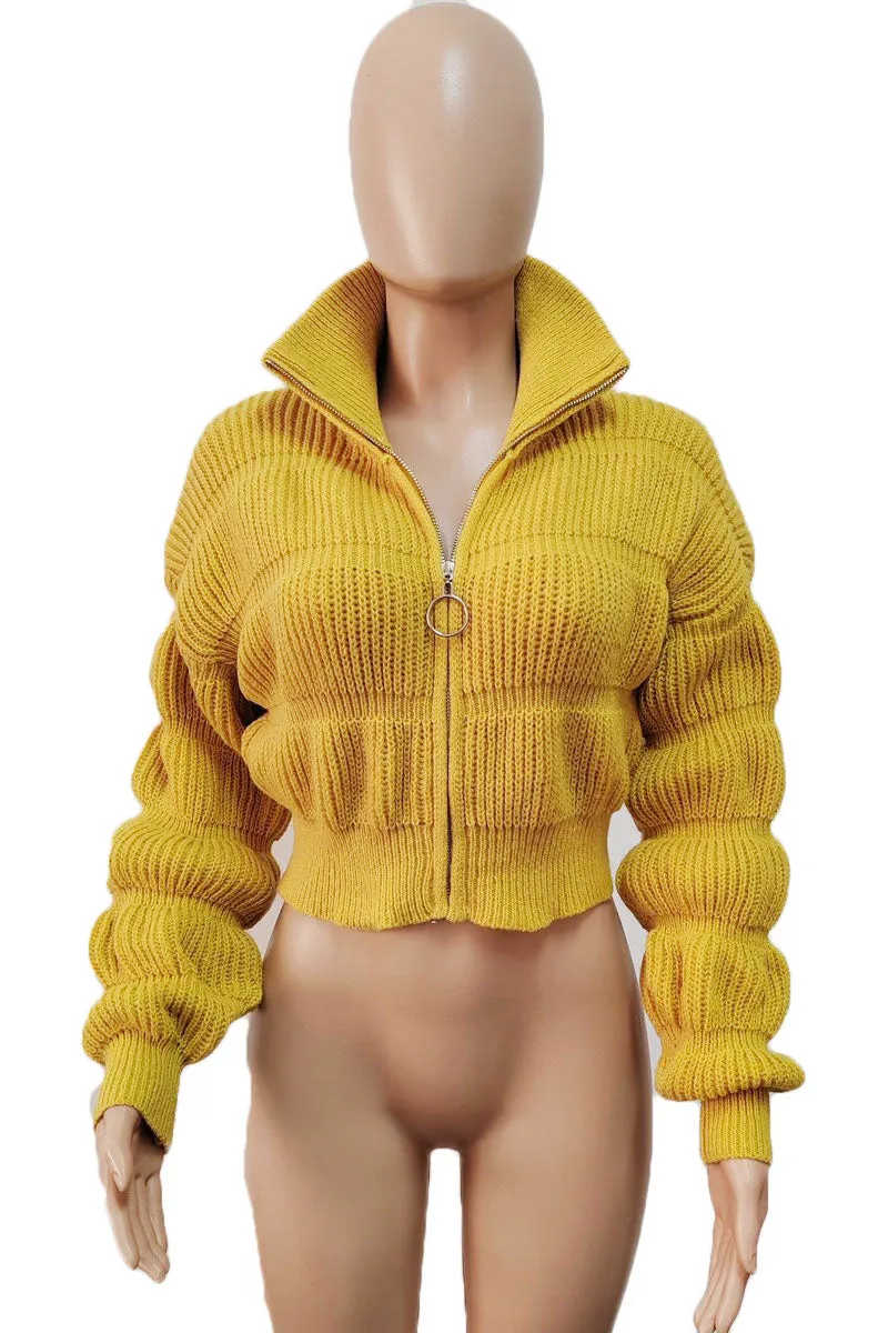 WI0282 Zip Up Ruched Sweater
