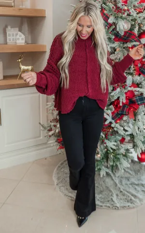 Wine Chunky Knit Sweater - Final Sale