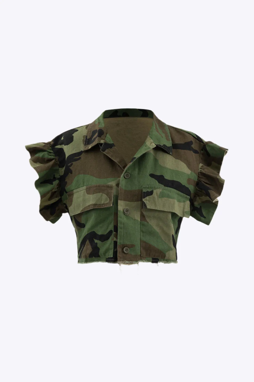 Winslet - Trendy Camo Crop Ruffle Woman's T Shirt