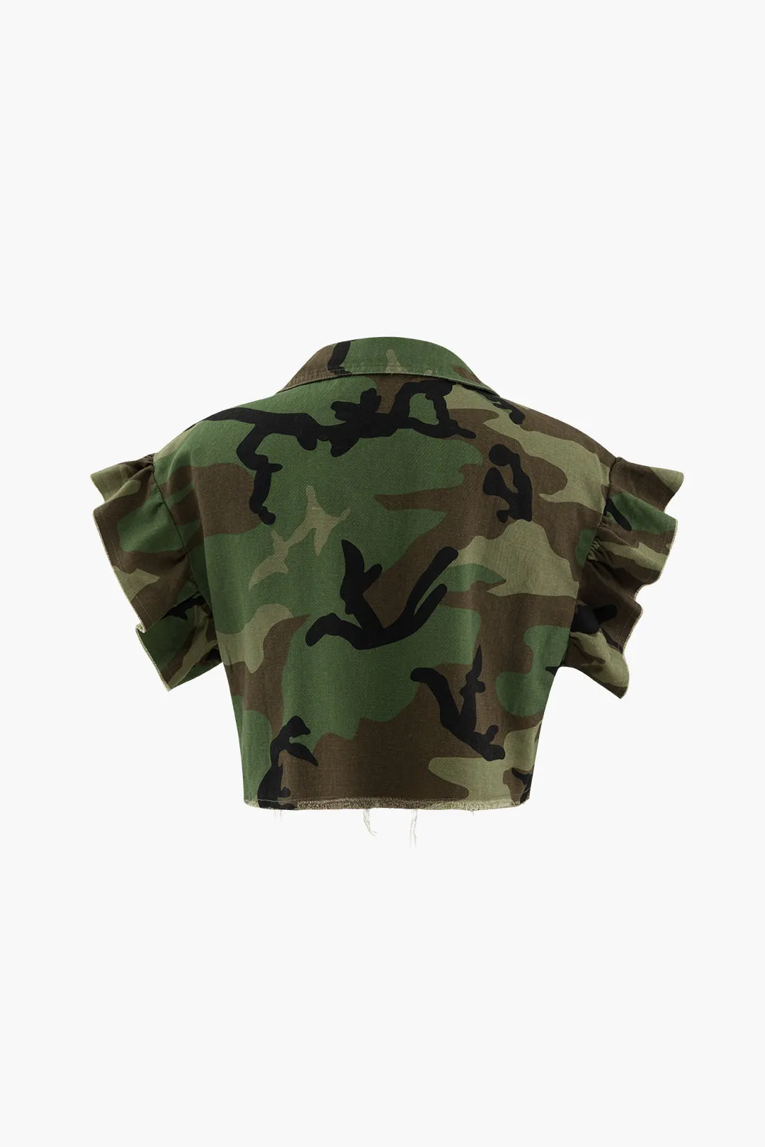 Winslet - Trendy Camo Crop Ruffle Woman's T Shirt