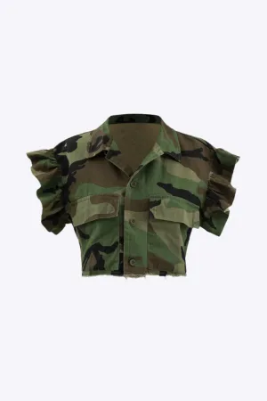 Winslet - Trendy Camo Crop Ruffle Woman's T Shirt