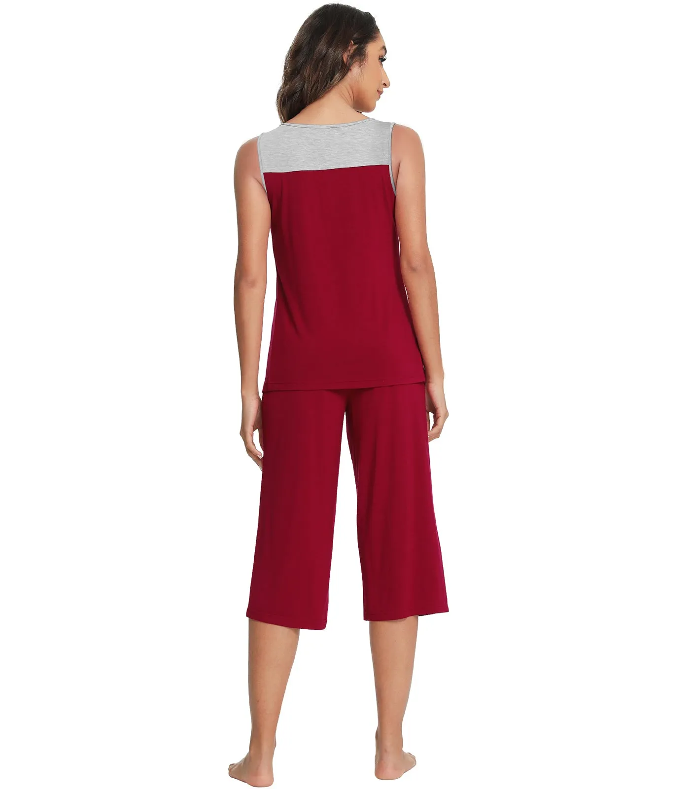 WiWi Bamboo Capri Pants with Pleated Tank Top Pj Sets