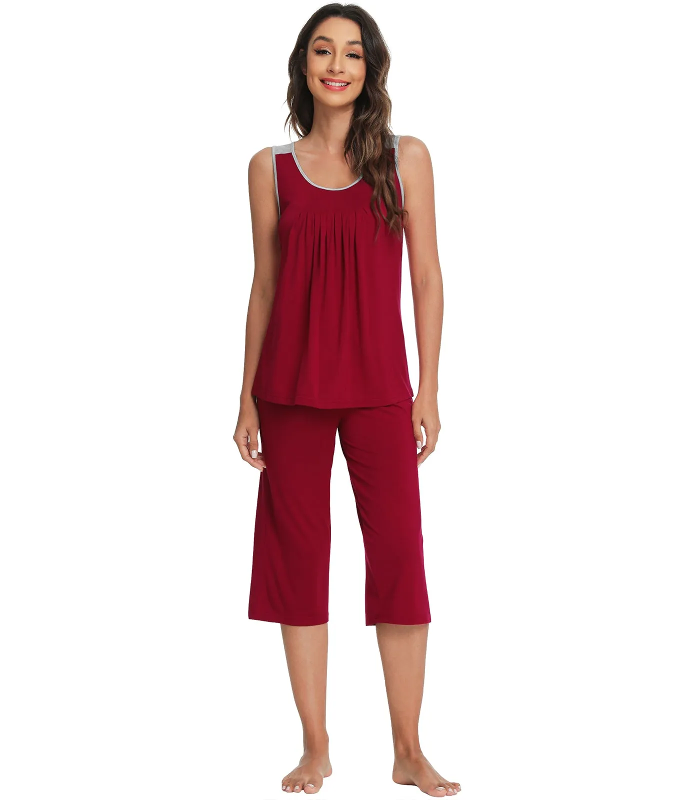 WiWi Bamboo Capri Pants with Pleated Tank Top Pj Sets